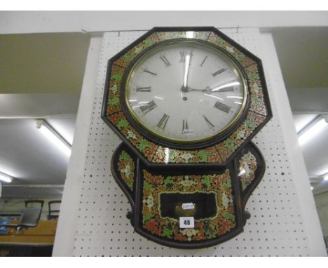 A 19TH CENTURY AMERICAN WALL CLOCK (CRACK TO GLASS PANEL)