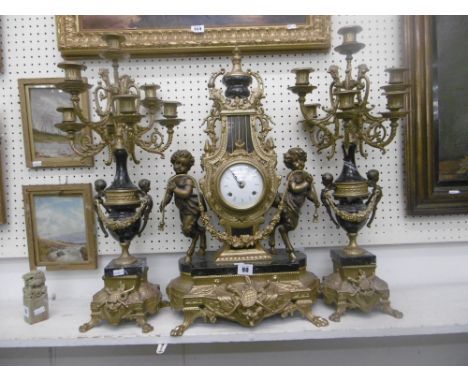 LARGE ITALIAN LOUIS XVI STYLE ORMOLU AND MARBLE, CLOCK GARNITURE SET