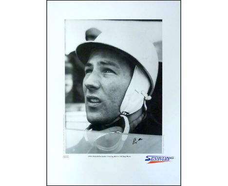 Sir Stirling Moss signed limited edition print with signing photo There can be no more famous British Formula One driver than