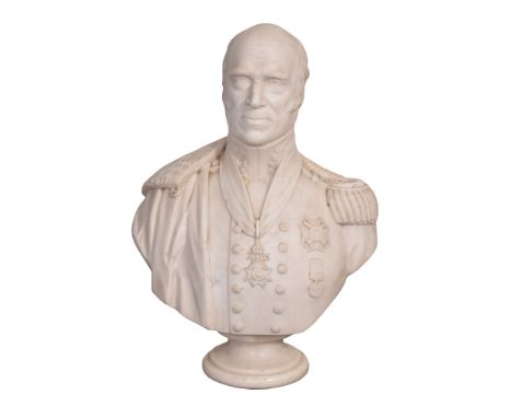  Robert Physick, (English circa 1816 ~ 1882), a sculpted white marble bust of Lt. General Sir Lewis Grant KCB KCH,   dated 18