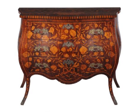 Ω A Dutch rosewood and marquetry serpentine commode, circa 1780, decorated with flowering urns, birds and floral branches thr
