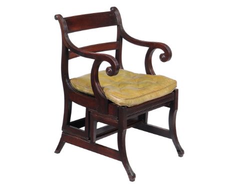  A George III mahogany metamorphic library armchair,   circa 1810, attributed to Gillows, of large proportion, after the desi