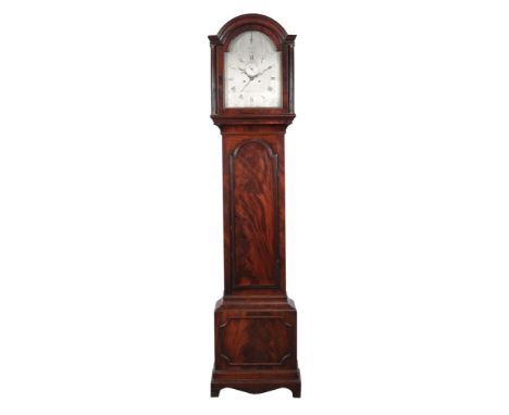  A George III mahogany longcase clock,   circa 1780, Thomas Crofts, Newbury, the arched hood with moulded cornice above twin 