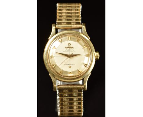 Omega Constellation Chronometer 14ct gold gentleman's automatic wristwatch ref. 2852 with gold hands and hour markers, silver