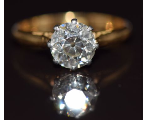 An 18ct gold ring set with an old cut diamond of approximately 1.4ct, 2.9g, size M