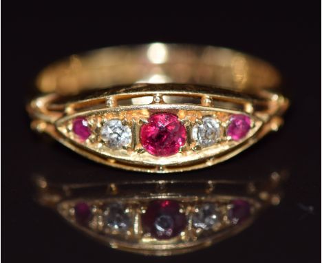 An 18ct gold ring set with diamonds and rubies, Chester 1911, size L, 2.6g&nbsp;
