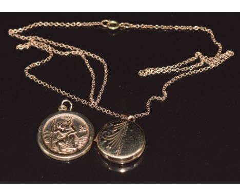 A 9ct gold chain,&nbsp;9ct gold locket and&nbsp;9ct gold St Christopher, 5g&nbsp;