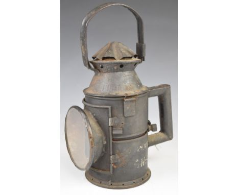AS &amp; Co. tri colour railway or similar hand lamp, with twin sliding coloured glasses, height 38cm