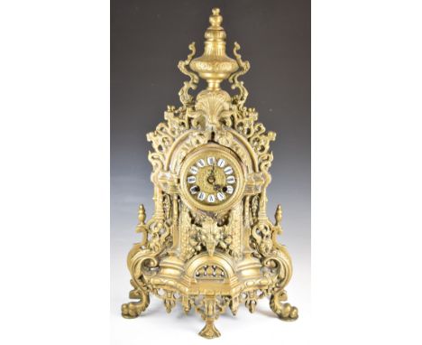 Large 19thC style ornate brass mantel clock with two train movement, height 62cm