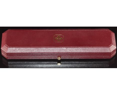 Patek Philippe maroon leather wristwatch box, 23.7x6.7x3cm.