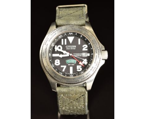 Citizen Eco-Drive Royal Navy Royal-Marines Commando gentleman's world time wristwatch ref. GN-4W-UL with date aperture, lumin