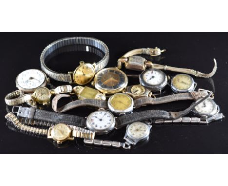 Fourteen various ladies and gentleman's wristwatches including two 9ct gold examples, Bentina, Timex, Astral, etc.