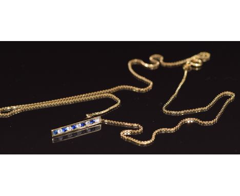 An 18ct gold pendant set with alternating sapphires and diamonds, on 18ct gold chain, 6.3g&nbsp;