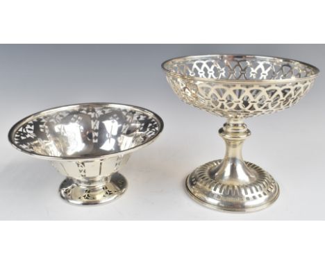 Two Canadian or American silver pedestal dishes with pierced decoration, the taller marked 925/1000 sterling and with maker's