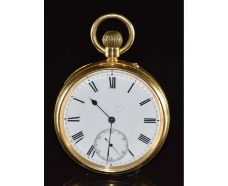 John Vincent of Weymouth 18ct gold&nbsp;keyless winding open faced pocket watch with&nbsp;inset subsidiary seconds dial,&nbsp