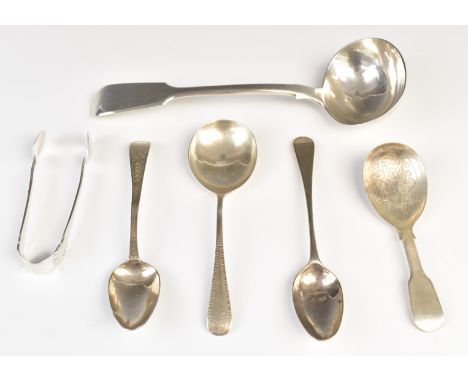 Georgian and later hallmarked silver cutlery to include fiddle pattern caddy spoon, London 1832, maker&nbsp;James Beebe, leng