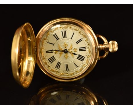 Robert Maret 18ct gold keyless winding full hunter pocket watch&nbsp;with blued hands, black Roman numerals, gilt decorated s