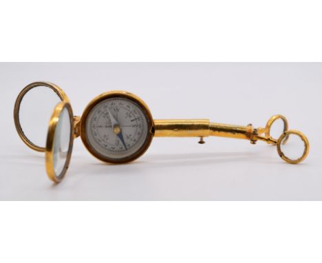 Novelty French field or travelling binoculars, compass and mirror, maximum length 9.5cm