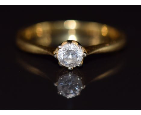 An 18ct gold ring set with a round cut diamond of approximately 0.3ct, 2.5g, size K/L