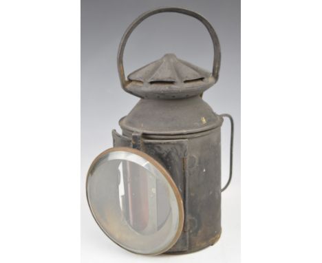 London and South Western Railway tri colour hand lamp with burner, height 31cm