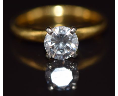 An 18ct gold ring set with a round cut diamond of approximately 1.08ct, 4g, size J