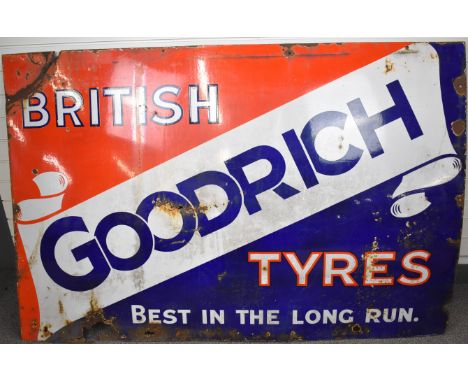 British Goodrich Tyres, Best in the Long Run, vintage enamel advertising sign by Bruton Palmers Green, of vintage or classic 