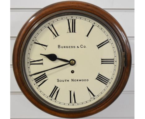 Burgess and Co South Norwood&nbsp;single fusee oak cased clock, possibly of railway interest, overall diameter 37cm
