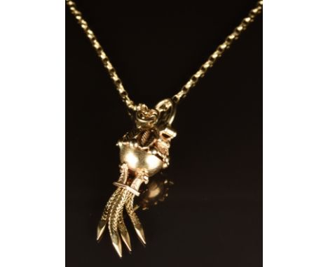 A 9ct gold padlock/ pendant (4cm) on 9ct gold chain, 45cm, 7.7g