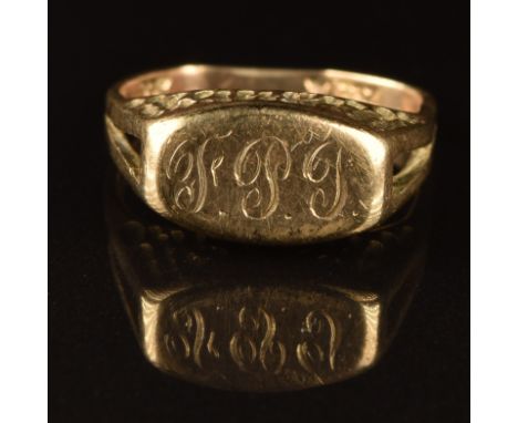 A 9ct gold signet ring, 3.2g. size K/L&nbsp;