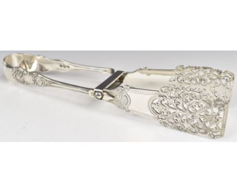 Victorian Queen's pattern hallmarked silver asparagus servers, Birmingham 1893, maker&nbsp;William Hutton &amp; Sons Ltd, len