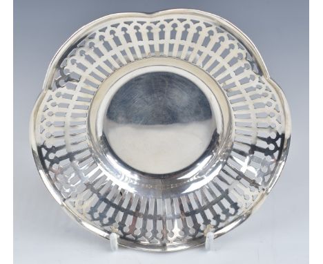 American silver bon bon dish with pierced and crimped decoration, marked sterling and with maker's marks for Roden Bros Ltd, 