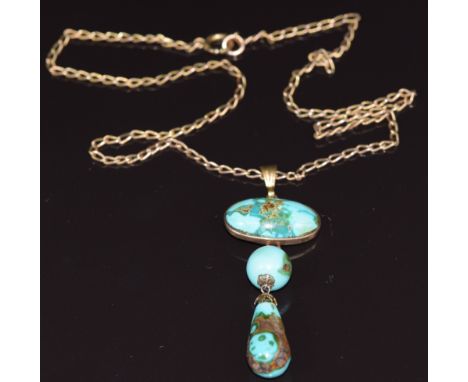 Victorian pendant set with turquoise (12g) on 9ct gold chain, 4.8g