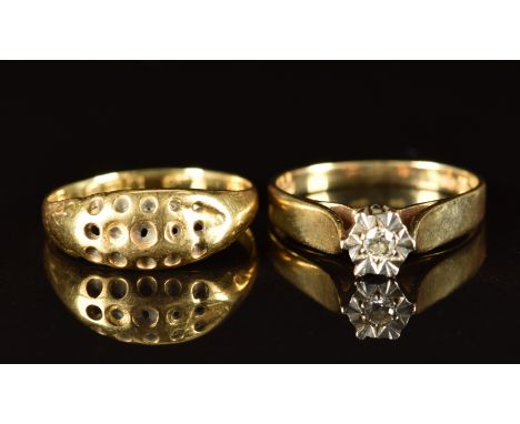 A 9ct gold ring set with a diamond (2g, size J) and an 18ct gold ring mount, 1.6g, size K