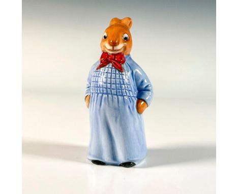 Rare, hand decorated prototype based on the original 1940s Reggie figurine. Modeled as a rabbit wearing a blue smock with red