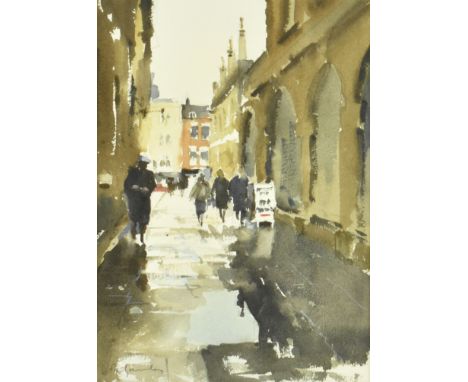 John Yardley (b. 1943) - A vintage 20th century watercolour on paper painting entitled 'Exchange Avenue', Signed by the artis