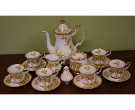 Royal Albert "Golden Rose" coffee service comprising of 6 coffee cups & saucers, coffee pot lidded sugar & creamer, and a pep