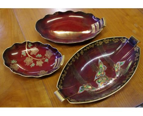 Two Carltonware "rouge royale" dishes together with a Crown Devon "rouge royale" butterfly dish
