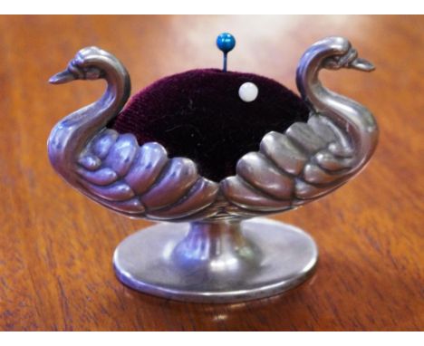 Sterling silver double swan pin cushion hallmarked Birmingham 1907