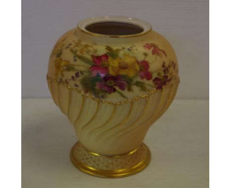 Royal Worcester blush ivory vase circa 1910, hand painted with floral and gilt decoration, 16 cm high