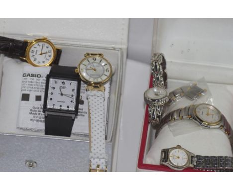 Two boxed ladies wristwatches Pulsar and Casio with four other ladies watches