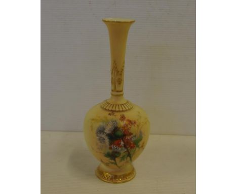 Royal Worcester blush ivory vase circa 1901, hand painted with floral and gilt decoration, 23.5 cm high