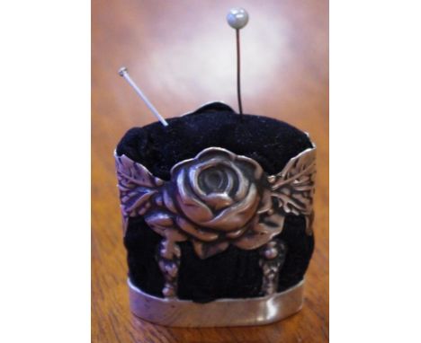 Sterling silver rose pin cushion hallmarked London 1953
