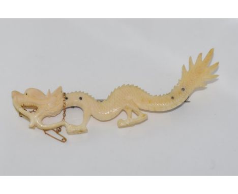 Large vintage carved ivory dragon brooch size: approx 11cm in length. NB. This item cannot be exported.