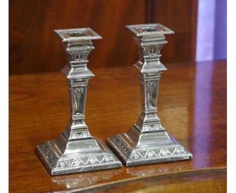 Pair late Victorian sterling silver candlesticks hallmarked London 1896, 15.5cm high