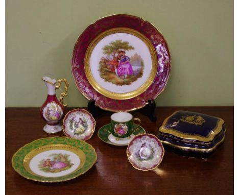 Quantity of Limoges pieces including trinket box, display plates, cup & saucer etc
