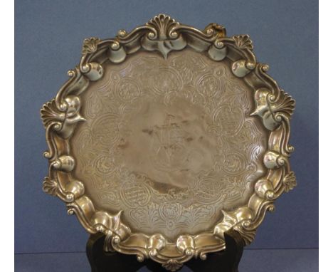 Victorian sterling silver waiter on 3 feet, hallmarked London 1841, 21cm diameter approx., maker: William Ker Reid