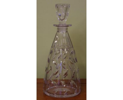 John Walsh cut crystal "leaf" decanter signed Clyne Farquharson, H28.5cm approx (minor chips to inside stopper