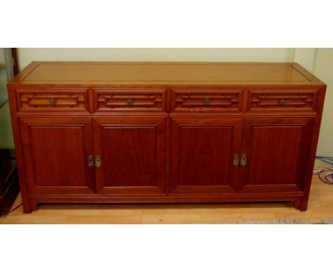 Chinese rosewood sideboard with 4 drawers (2 fitted for cutlery) and 4 doors opening to inside shelf, 167cm wide, 48cm deep, 