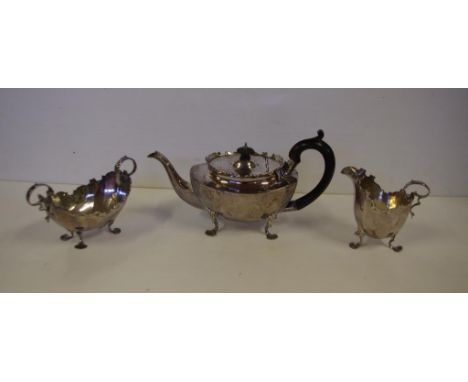 Three piece sterling silver teaset hallmarked Chester 1895 & Birmingham 1895, (George Nathan & Ridley Hayes), 628 grams total