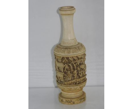 Antique Chinese carved ivory vase height: approx 17.5cm NB this item may not be exported.